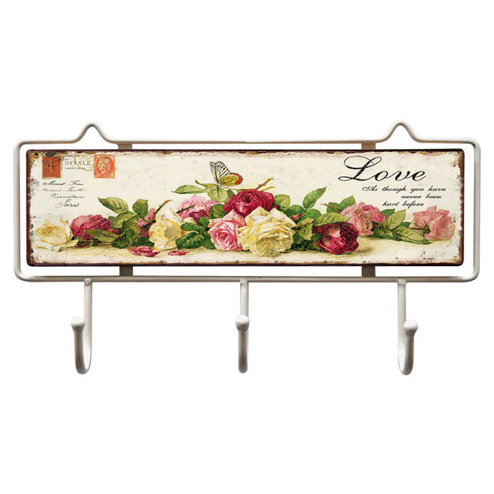 DECORATIVE HANGER 3 HOOKS WHITE FLOWERS