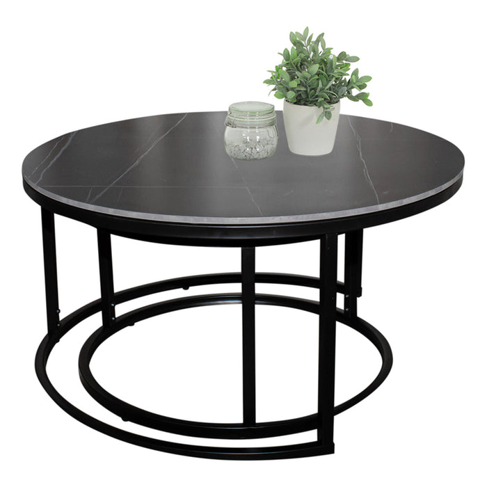 DINING TABLE WITH STONE SET OF 2. BLACK