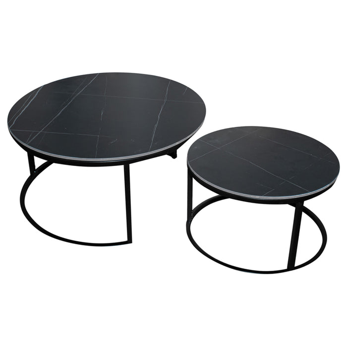 DINING TABLE WITH STONE SET OF 2. BLACK