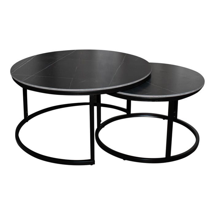 DINING TABLE WITH STONE SET OF 2. BLACK