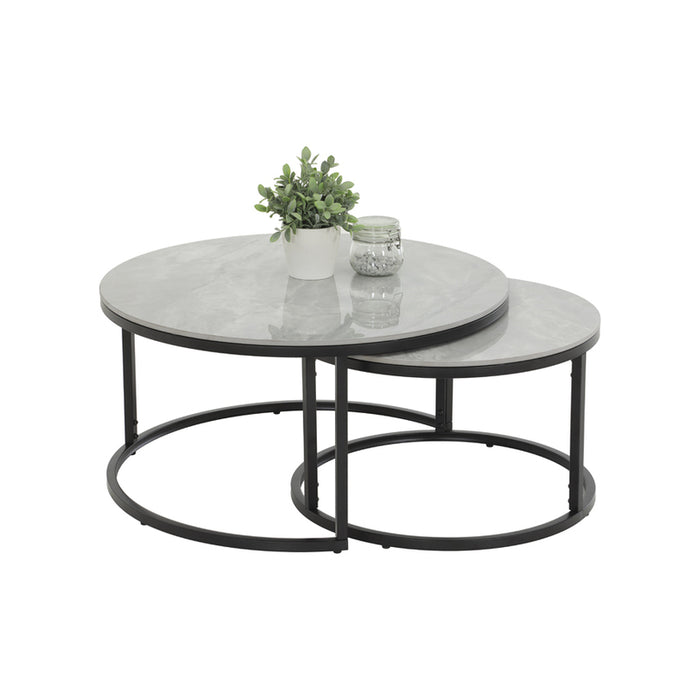 DINING TABLE WITH STONE SET OF 2. GRAY