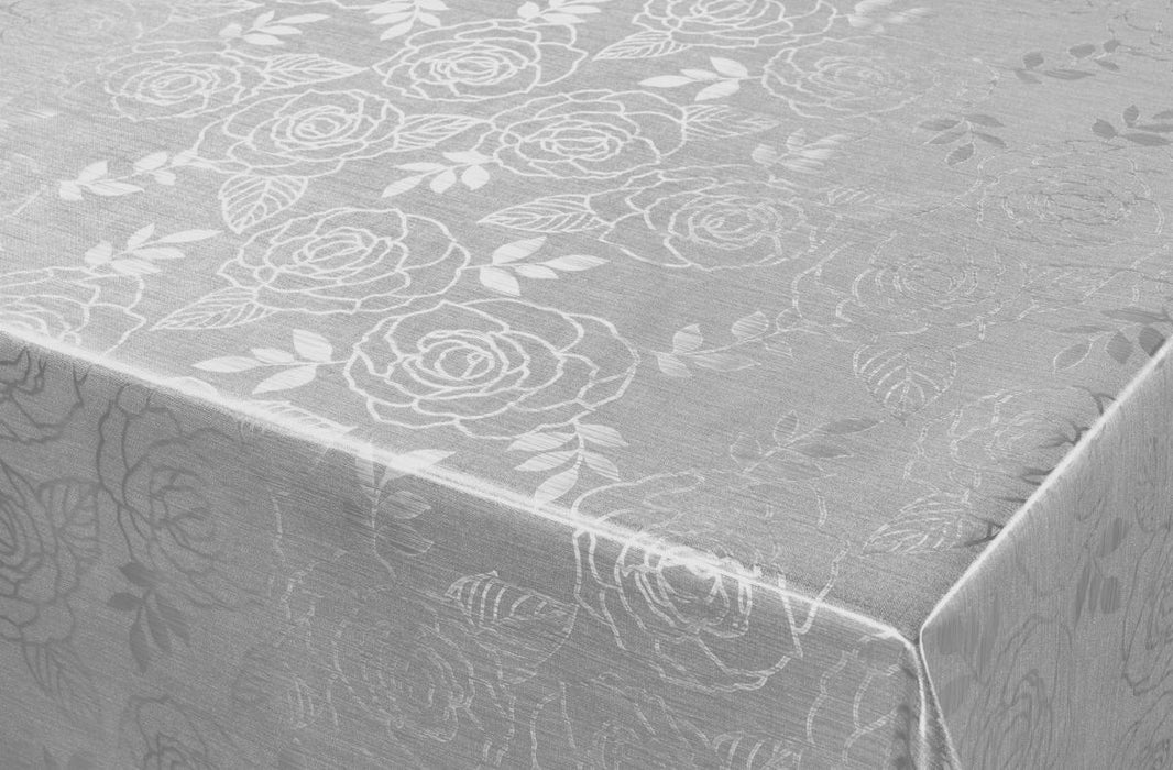 OIL COVER 140CM METALLIC SILVER ROSES