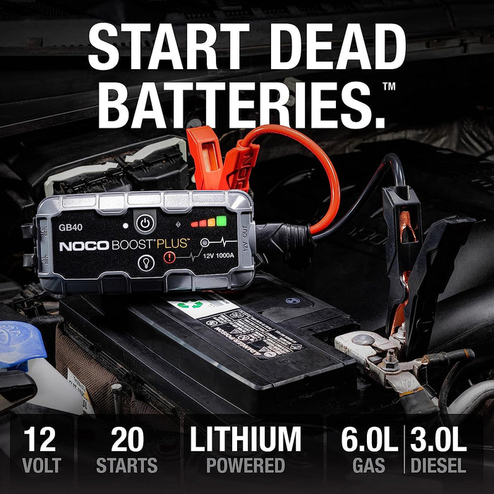 NOCO GB40 Boost 12V 1000A Jump Starter starter device with integrated 12V/USB battery