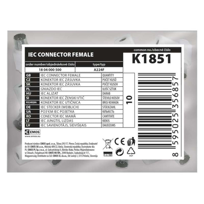 TV SOCKET FEMALE 90° FOR EMOS COAXIAL