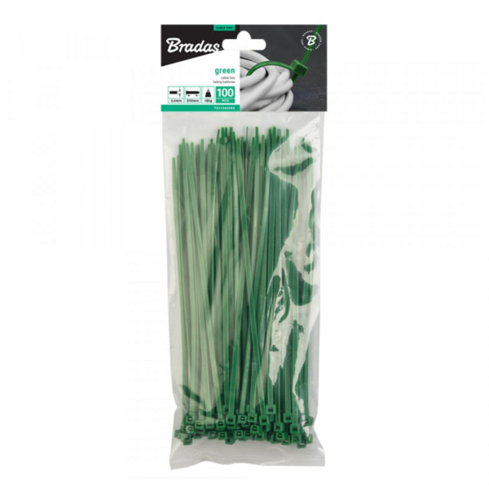 CABLE TIES 3.6X200MM - 100 PCS GREEN