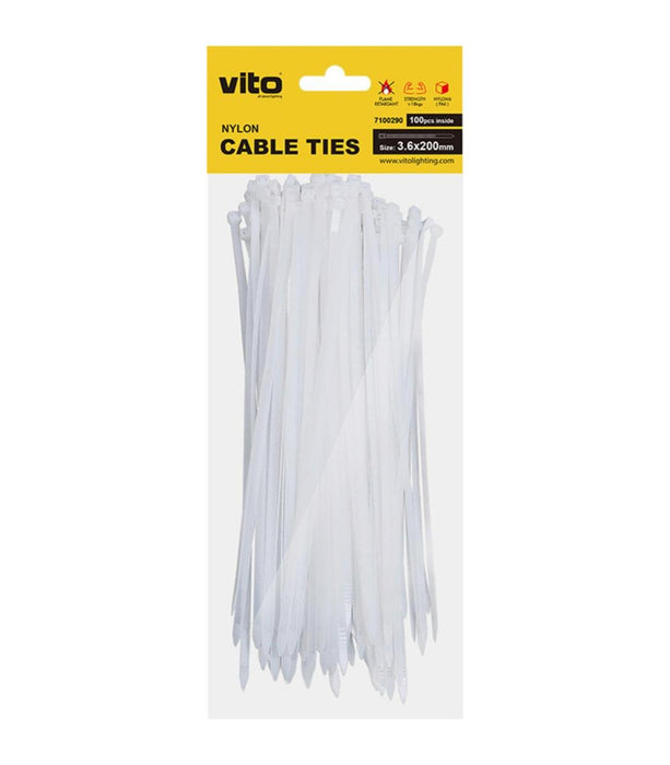 CABLE TIES 200X3.6 MM WHITE 100 PCS