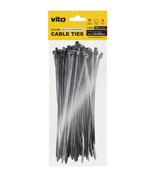 CABLE TIES 200X3.6MM BLACK 100 PCS