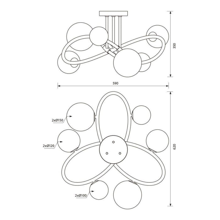 CHANDELIER GALILEO 6XG9 5W SMOKED GLASS