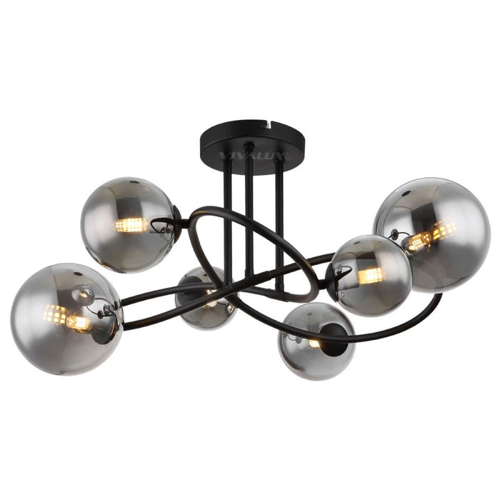 CHANDELIER GALILEO 6XG9 5W SMOKED GLASS
