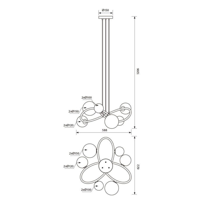 CHANDELIER GALILEO 6XG9 5W SMOKED GLASS H