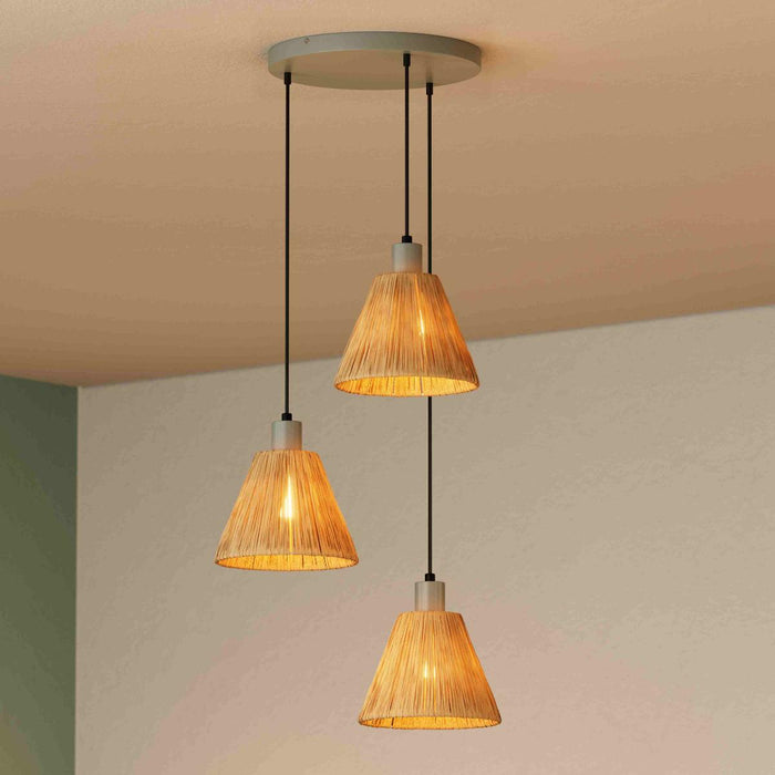 CHANDELIER DECOR RAFFIA PLATE 3XE27 BROWN