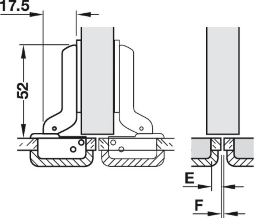GLASS HINGE SEMI-COVERED EDGE HÄFELE