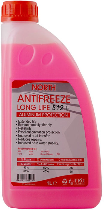 Антифриз NORTH LONG LIFE S12+ Червен -74C 1L