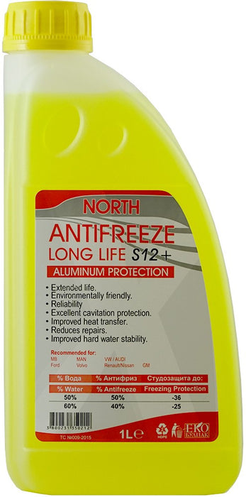 Антифриз NORTH LONG LIFE S12+ Жълт -74C 1L