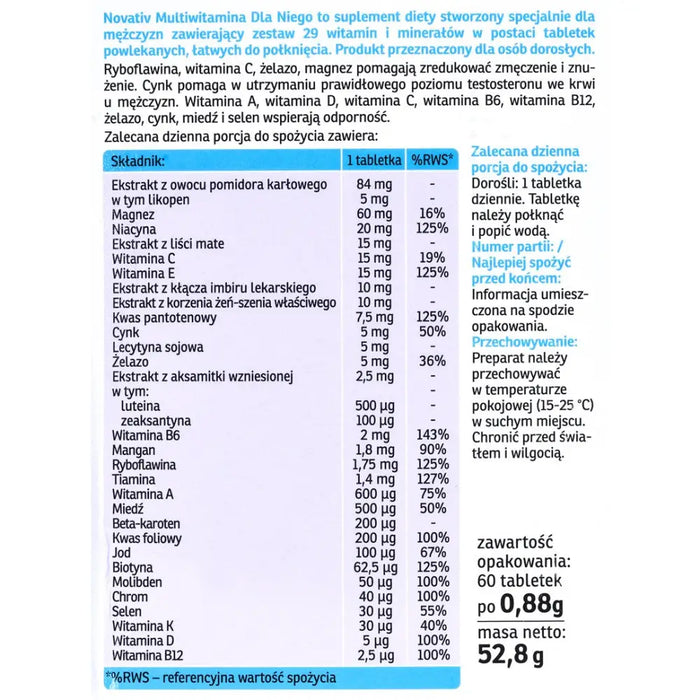 Novativ Multivitamin for Him 60 film-coated tablets - Dietary supplementsOIS-SUP<<<SupplementsOIS<<<ActionPL
