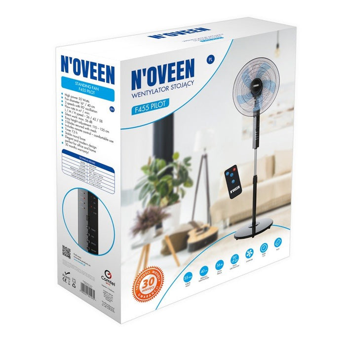 N'OVEEN F455 16"/40 cm standing fan with remote control, Black