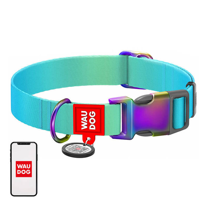 Nylon dog collar with QR code WAUDOG 15 mm wide 25-35 cm long blue - Walking and transportation<<<Pets<<<InnproXML