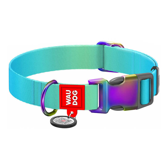 Nylon dog collar with QR code WAUDOG 15 mm wide 25-35 cm long blue - Walking and transportation<<<Pets<<<InnproXML