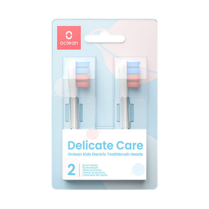 Set of 2 replacement heads for electric toothbrush Oclean Delicate Care Brush Head, Soft, For children,