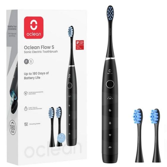 Electric toothbrush Oclean Flow S, 1.85W, 76000 rpm, 5 modes, Timer, Type-C, Antibacterial surface, Black