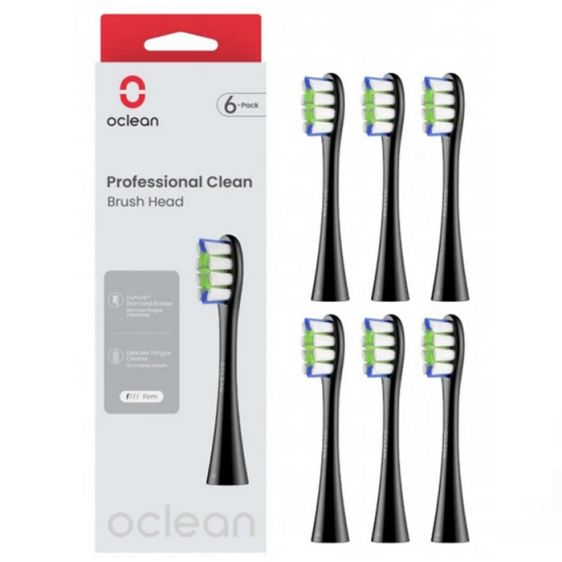 Set of 6 replacement heads for electric toothbrush Oclean Professional Clean Brush Head, Hard, Black