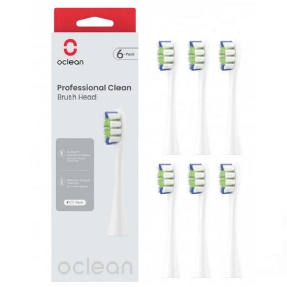 Set of 6 replacement heads for electric toothbrush Oclean Professional Clean Brush Head, Hard, White