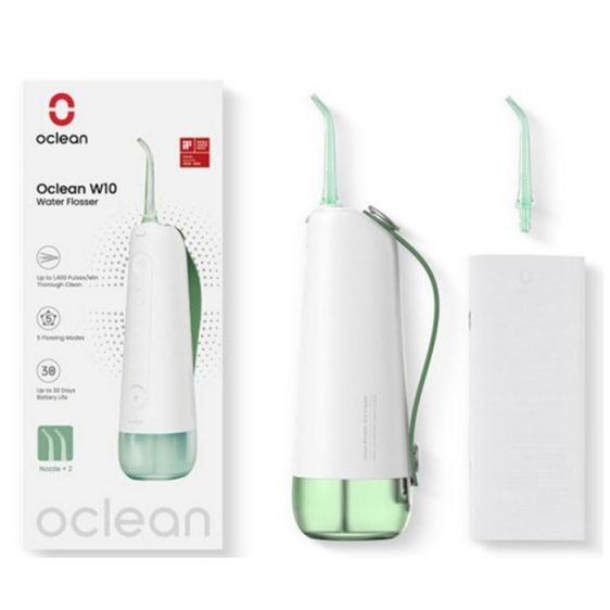 Oclean W10 dental irrigator, 5 modes, 2 nozzles, 200 ml, 1400 pulses per minute, IPX7, Green