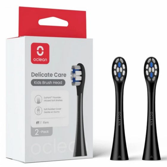 Set of 2 replacement heads for Oclean Delicate Care Electric Toothbrush, Soft, For Children, Black
