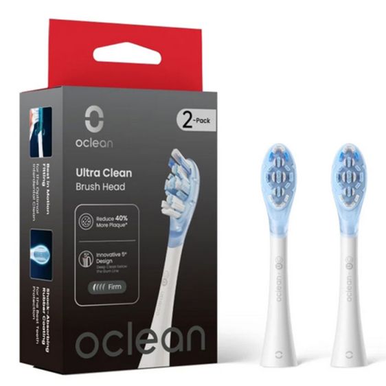 Set of 2 replacement heads for Oclean Ultra Clean electric toothbrush, Hard, White