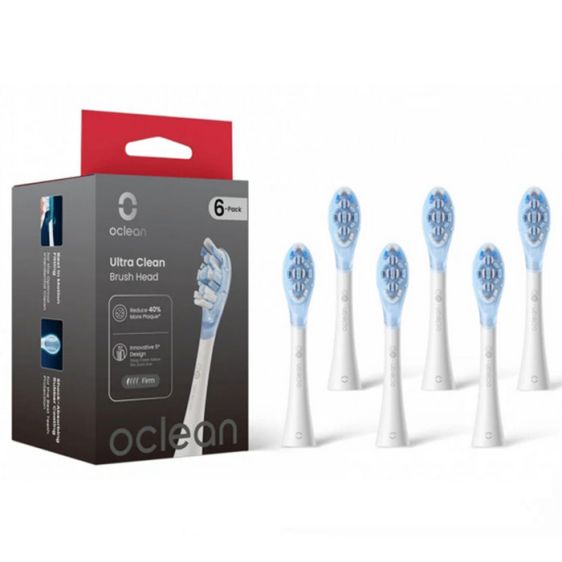 Set of 6 replacement heads for Oclean Ultra Clean electric toothbrush, Hard, White