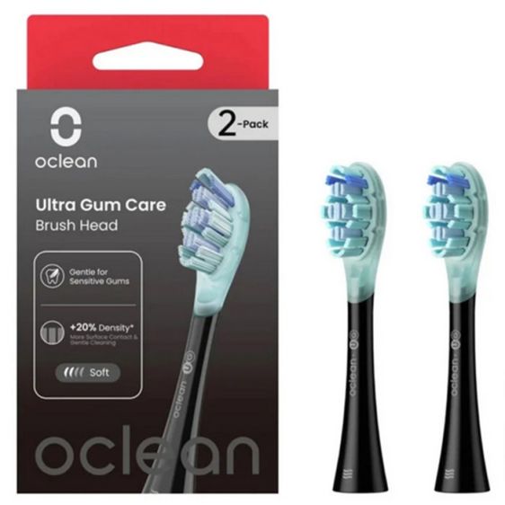 Set of 2 replacement heads for Oclean Ultra Gum Care electric toothbrush, Soft, Black