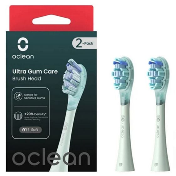 Set of 2 replacement heads for electric toothbrush Oclean Ultra Gum Care Brush Head, Soft, Green