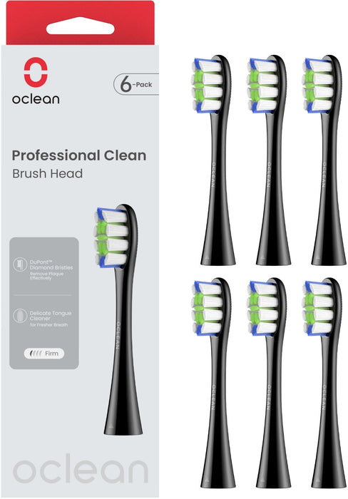 Set of 6 replacement heads for electric toothbrush Oclean Professional Clean Brush Head, Hard, Black