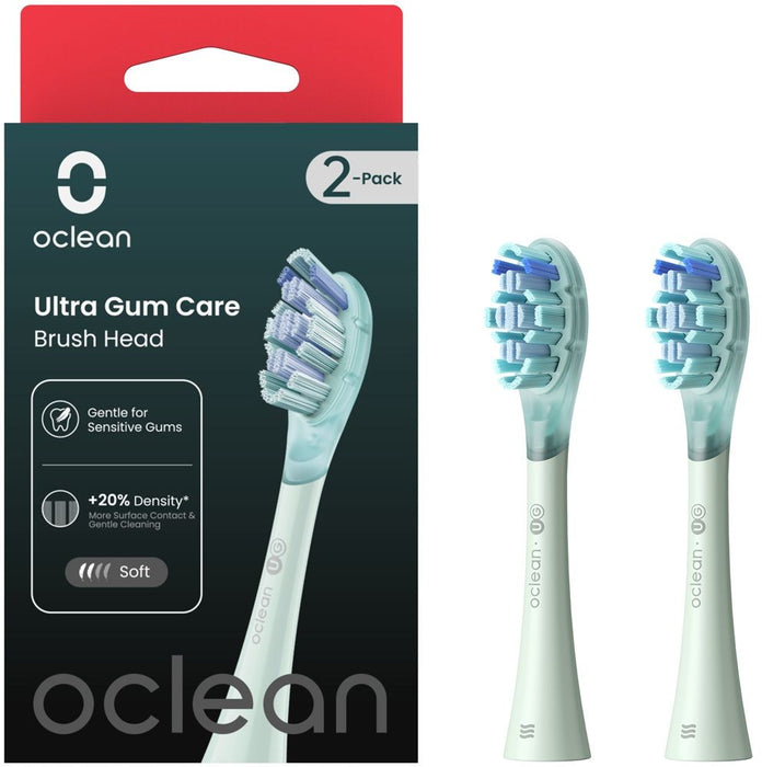 Set of 2 replacement heads for electric toothbrush Oclean Ultra Gum Care Brush Head, Soft, Green