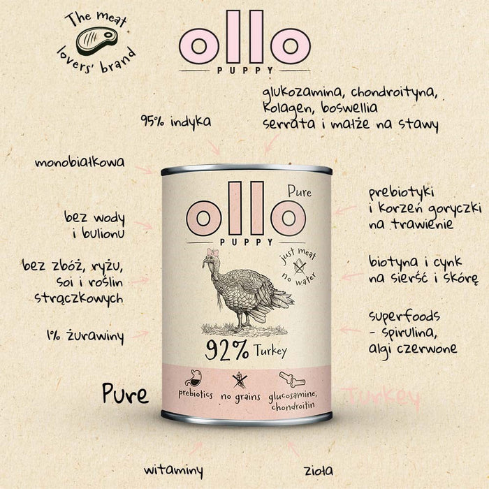 OLLO Puppy Pure Turkey - wet dog food - 850 g