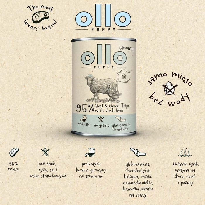 OLLO Puppy Umami Beef and Green Tripe with Duck Liver - wet dog food - 850g