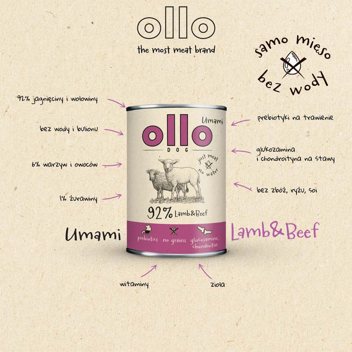 OLLO Umami Lamb and beef - wet dog food - 850g