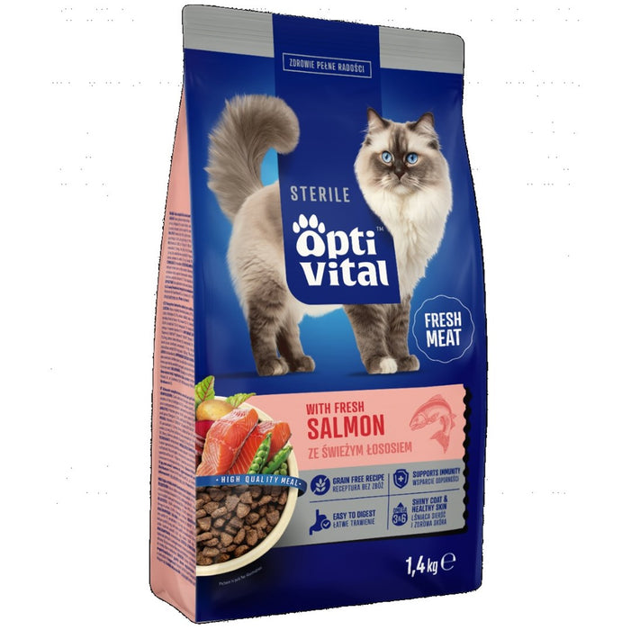 OPTIVITAL Sterile With fresh salmon - dry cat food - 1,4kg