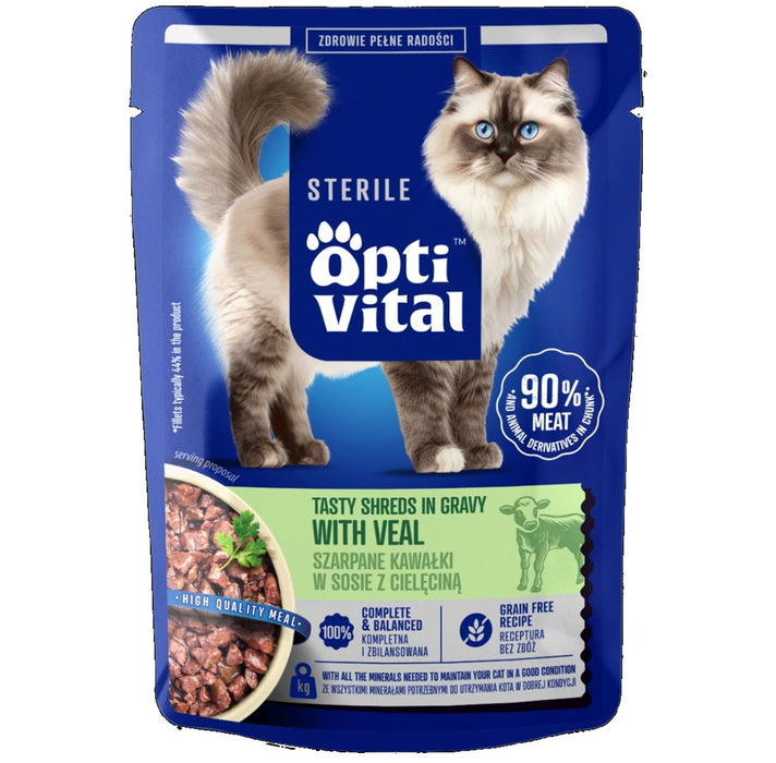 OPTIVITAL Sterile Tasty shreds in gravy with veal - wet cat food - 85g
