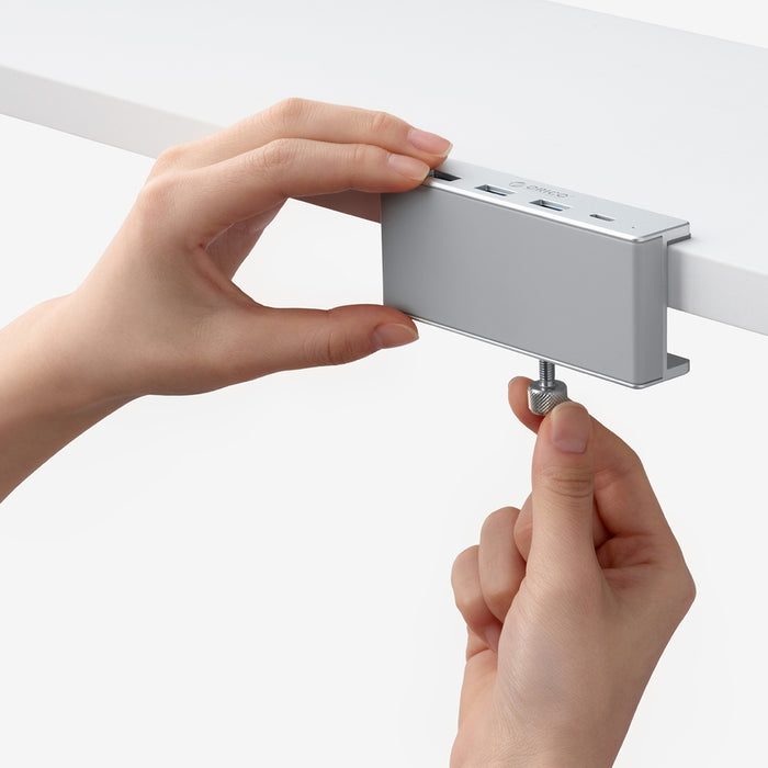 Orico MH4PC Hub Clamp-Mounted USB-C / 3x USB-A 3.0 + 1x USB-C 3.0 - Silver