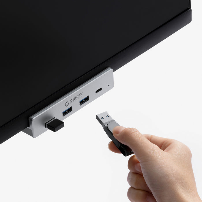 Orico MH4PC Hub Clamp-Mounted USB-C / 3x USB-A 3.0 + 1x USB-C 3.0 - Silver