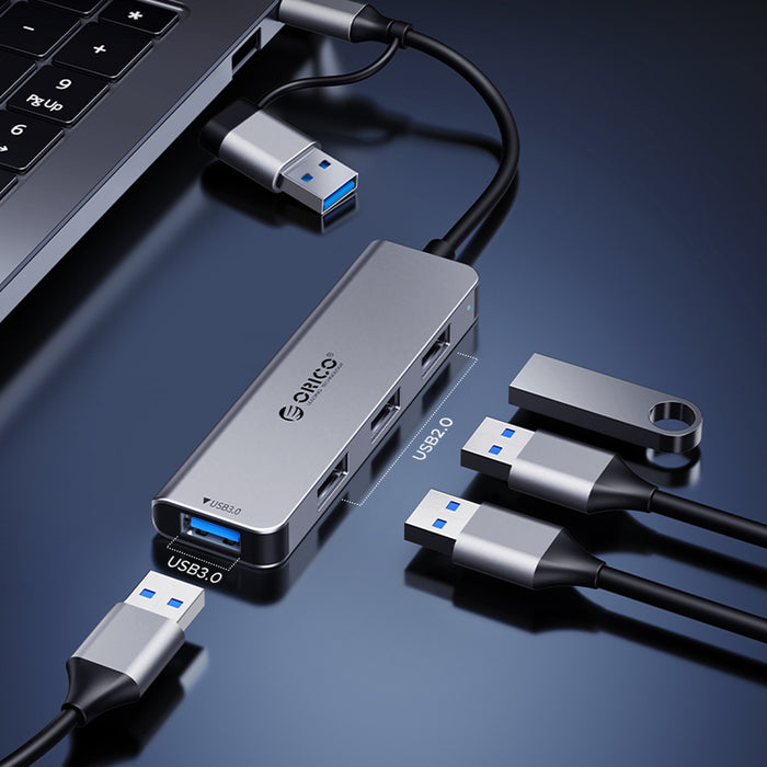 Orico YSB4-U2 USB-C Hub Docking Station 2x USB-A 2.0 + 1x USB-A 3.0 + 1x USB-C 2.0 + 1x USB-C - Gray