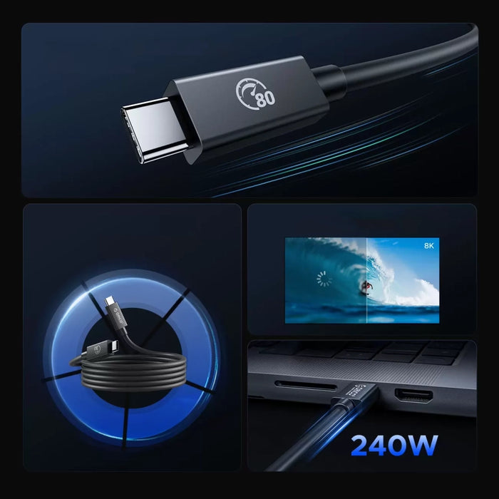 Orico USB4 Cable Compatible with Thunderbolt 5 80Gbps 240W USB-C to USB-C 1m - Black