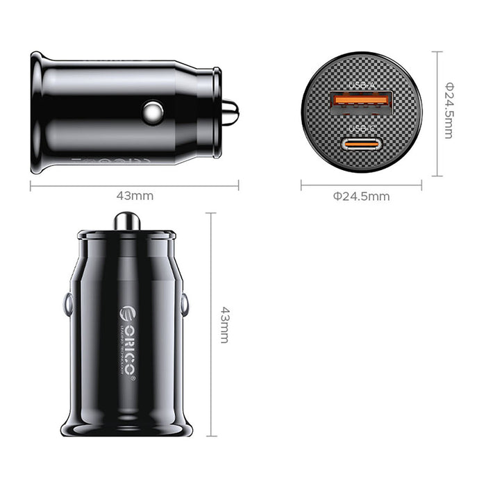 Orico PowerMini 30W USB-C + USB-A Car Charger - Black