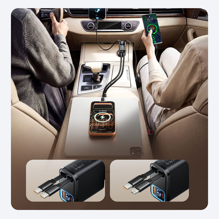 Orico Twin Reach 45W USB-A + USB-C Car Charger with Two Retractable USB-C Cables - Black