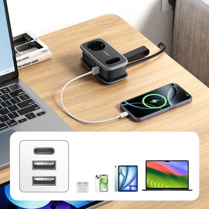 Orico APP 15.5W 5in1 Power Strip 2x AC + 2x USB-A + 1x USB-C - Black