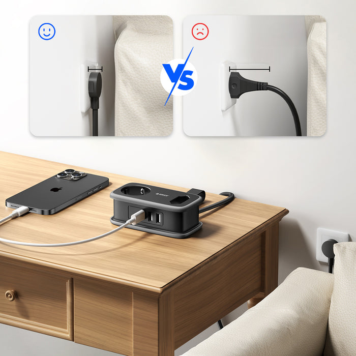 Orico APP 15.5W 5in1 Power Strip 2x AC + 2x USB-A + 1x USB-C - Black