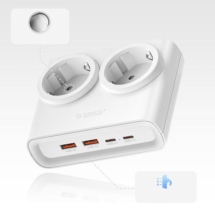 Orico PDC25 25W 6in1 Power Strip 2x AC + 2x USB-A + 2x USB-C - White