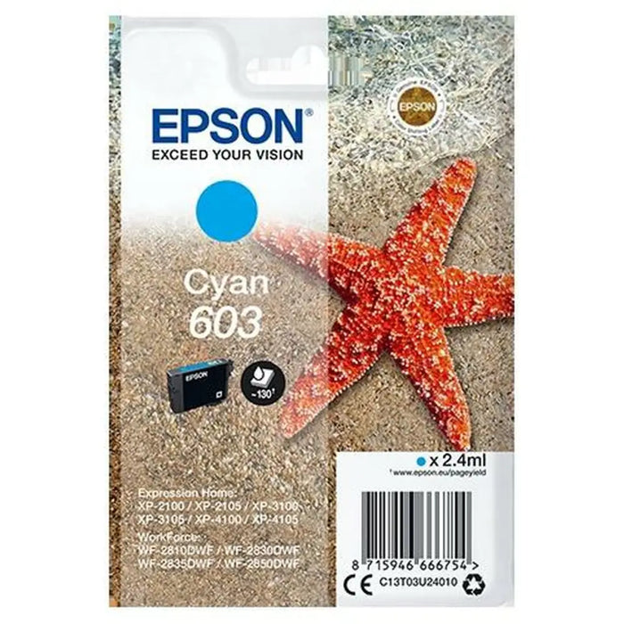Original Ink Cartridge Epson XP-2100 3100 4100 / WF-2830DWF 2850DW - Nº 603 Cyan (10 Units) - Електроника Периферни и