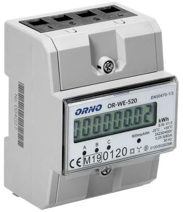 ORNO 3-phase electricity meter, 80A, MID, 3 modules, DIN TH-35mm